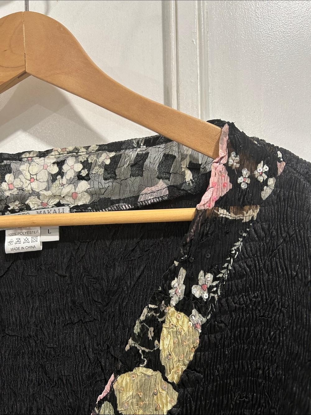 Alberto Makali Y2K Crinkle Textured Floral Bell Sleeve Cardigan Top - Large - Picture 3 of 7